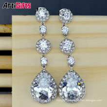 White Gold Plating Zircon Water Drop Pendant Earrings For Bridal Jewelry